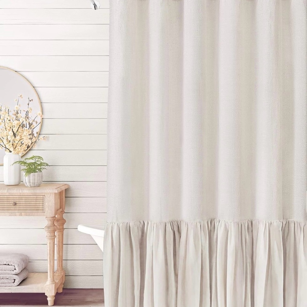 Neutral Cream Ruffled Shower Curtain